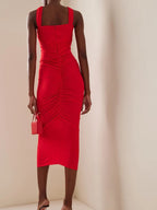 Sexy Sleeveless Flower Design Bodycon Midi Dress Cross Sling Cut Out Party Dress image 3