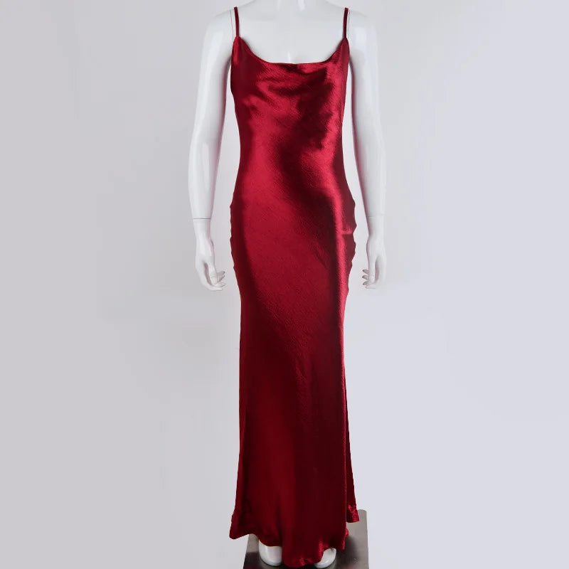 Gold Satin Spaghetti Strap Party Dress image 5