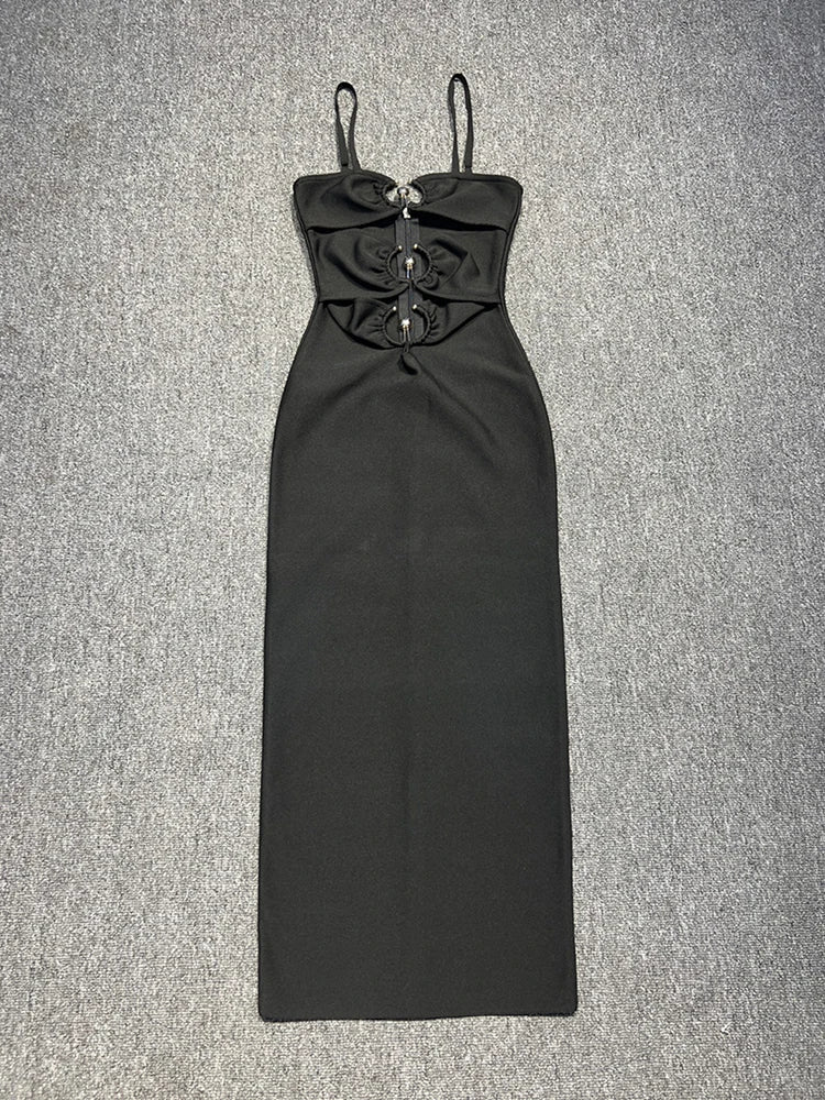 Sexy Spaghetti Strap Hollow Out Bandage Black Green Sleeveless Party Dress image 7