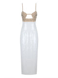 Sexy Spaghetti Strap Luxury Diamond Sequin Dress White Backless Midi Party Dress image 7