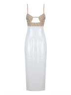 Sexy Spaghetti Strap Luxury Diamond Sequin Dress White Backless Midi Party Dress image 7