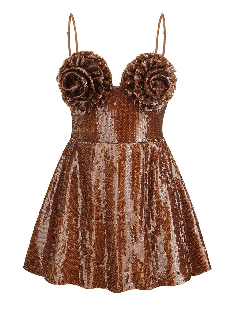 Sexy Spaghetti Strap Sequins Flower Mini A-Line Backless Party Dress image 5