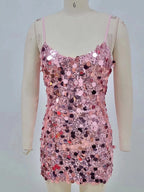 Sexy Spaghetti Strap Shiny Sequins Mini Dress Women Pink Party Dress image 7