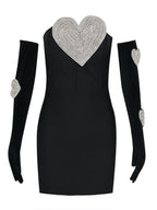 Sexy Strapless Heart Diamonds Bandage Gloves Black Backless Bodycon Party Dress image 7