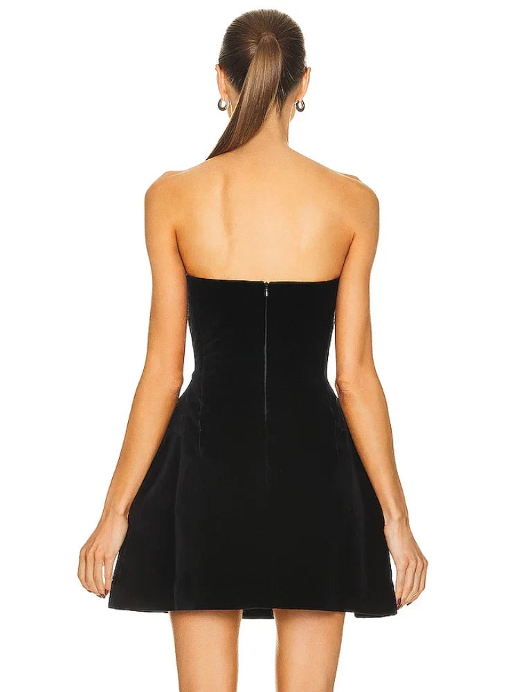 Sexy Strapless Heart Shape Crystal Design Mini Dress Velvet A-Line Party Dress image 6