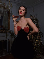 Sexy Strapless Heart Shape Crystal Design Mini Dress Velvet A-Line Party Dress image 2