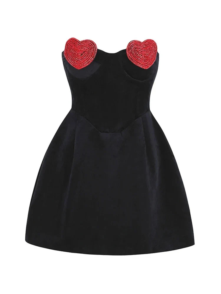 Sexy Strapless Heart Shape Crystal Design Mini Dress Velvet A-Line Party Dress image 7