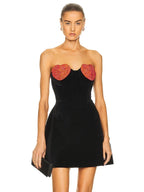 Sexy Strapless Heart Shape Crystal Design Mini Dress Velvet A-Line Party Dress image 5