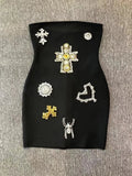 Sexy Strapless Luxury Diamonds Bandage Black Sleeveless Beaded Mini Evening Party Dress image 7