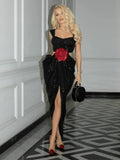 Sexy Straps 3D Flower Shiny Sequins Folds Long Cutout Slim Party Dress image 1
