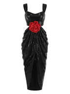 Sexy Straps 3D Flower Shiny Sequins Folds Long Cutout Slim Party Dress image 5