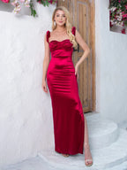 Ruched Satin Maxi Party Dress image 4