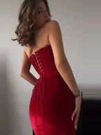 Velvet Strapless Split Party Dress image 2