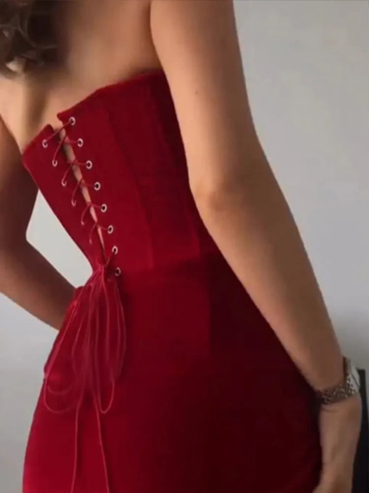Velvet Strapless Split Party Dress image 3