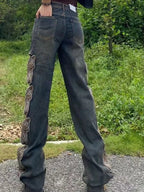 Fashion Vintage Butterfly Hollow Out Jeans image 4