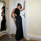 Elegant Hollow Back Sexy Solid Color Turtle Neck Sleeveless Dress Party Dress image 2