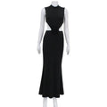 Elegant Hollow Back Sexy Solid Color Turtle Neck Sleeveless Dress Party Dress image 6