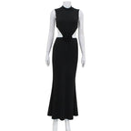 Elegant Hollow Back Sexy Solid Color Turtle Neck Sleeveless Dress Party Dress image 6