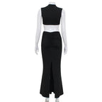 Elegant Hollow Back Sexy Solid Color Turtle Neck Sleeveless Dress Party Dress image 4