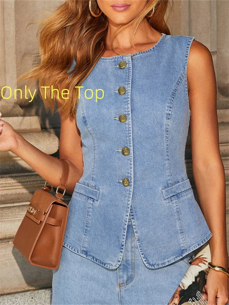 Streetwear Denim Wide Leg Office Two Piece Set image 7
