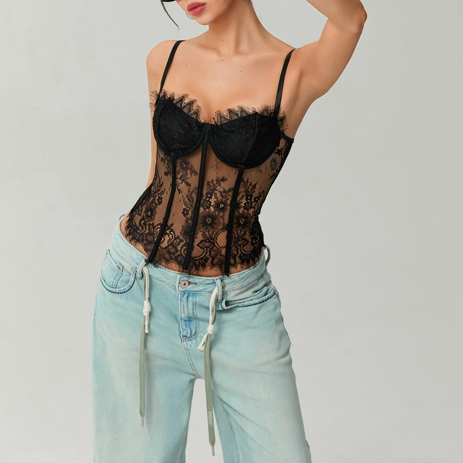 Mesh Lace Corset Crop Top image 3
