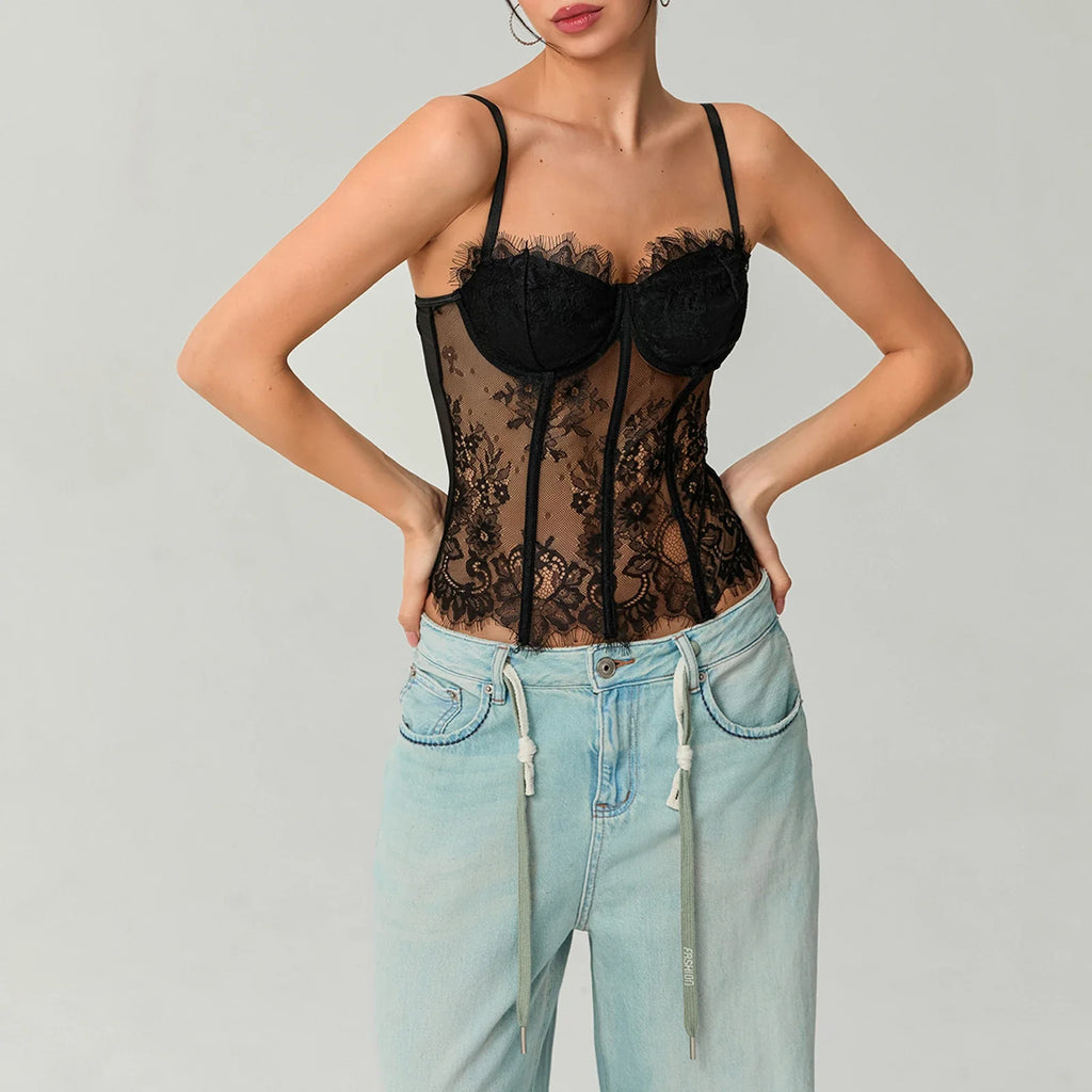 Mesh Lace Corset Crop Top image 2