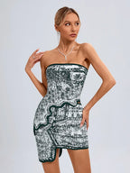 Summer Sexy Asymmetric Strapless Top Mini Skirts Two Piece Party Dress image 5