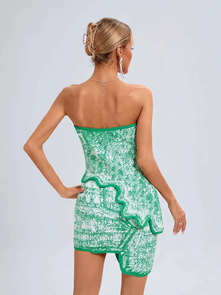 Summer Sexy Asymmetric Strapless Top Mini Skirts Two Piece Party Dress image 4