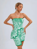 Summer Sexy Asymmetric Strapless Top Mini Skirts Two Piece Party Dress image 1