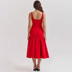 Elegant Red Spaghetti Strap Midi Holiday Dress Casual Birthday Party Dresses Party Dress image 4