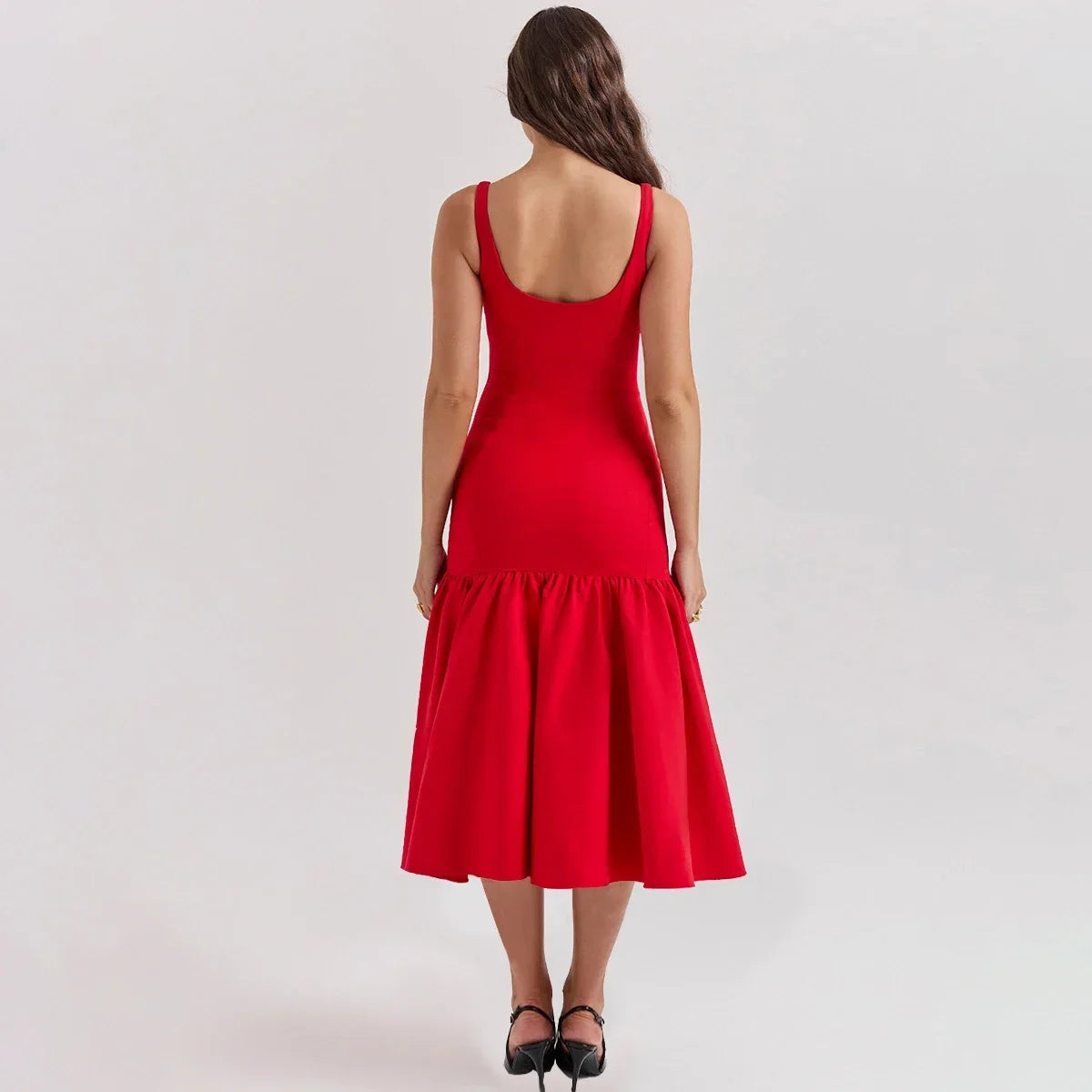 Elegant Red Spaghetti Strap Midi Holiday Dress Casual Birthday Party Dresses Party Dress image 4