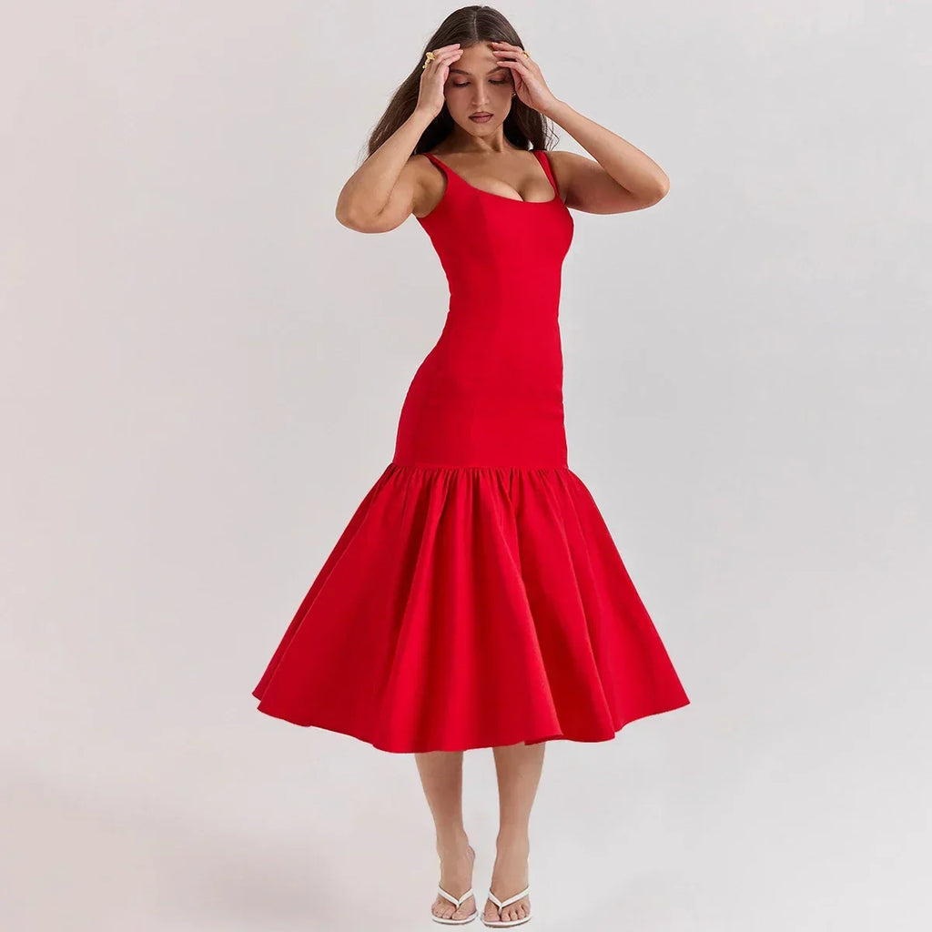 Elegant Red Spaghetti Strap Midi Holiday Dress Casual Birthday Party Dresses Party Dress image 3
