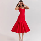 Elegant Red Spaghetti Strap Midi Holiday Dress Casual Birthday Party Dresses Party Dress image 3