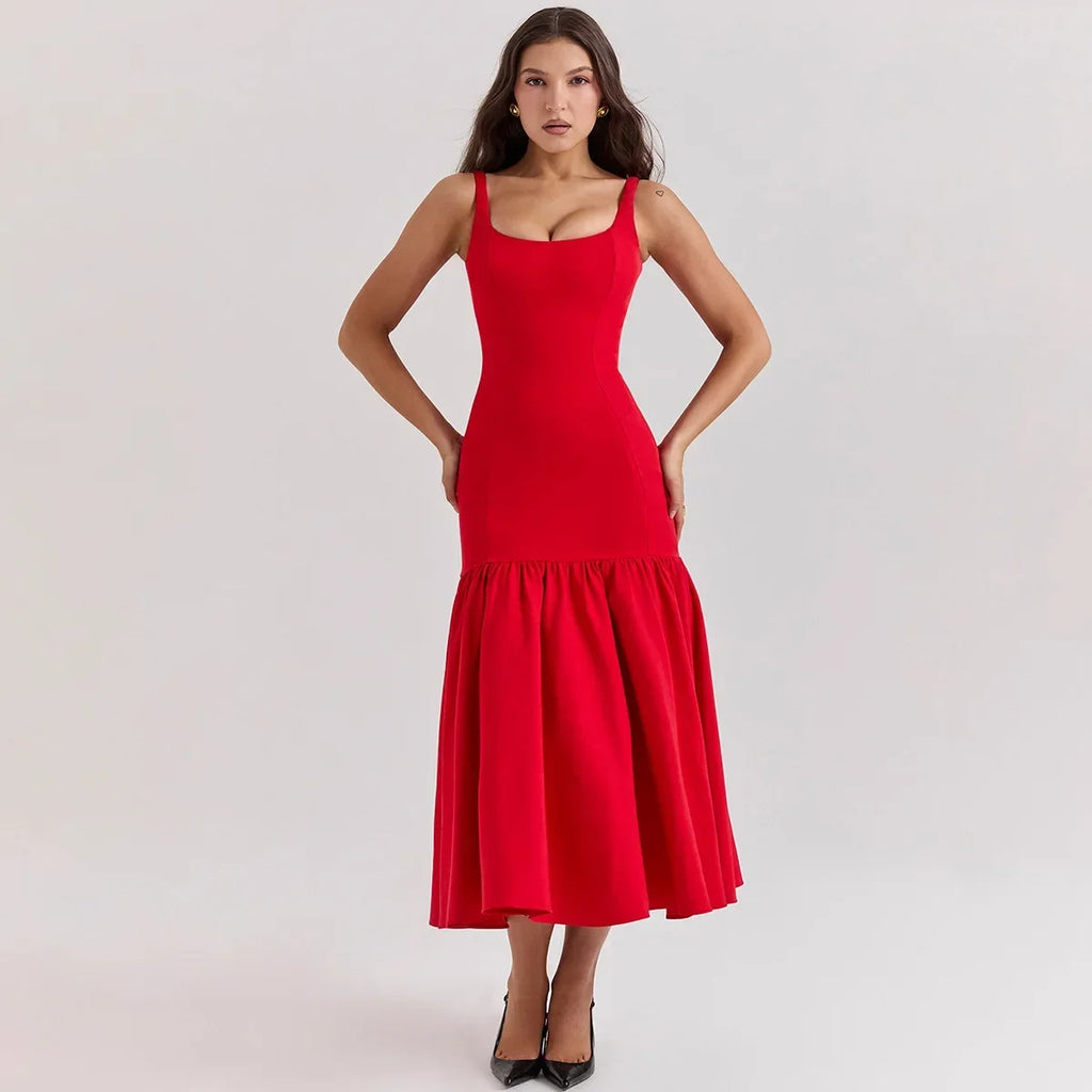 Elegant Red Spaghetti Strap Midi Holiday Dress Casual Birthday Party Dresses Party Dress image 6