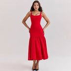 Elegant Red Spaghetti Strap Midi Holiday Dress Casual Birthday Party Dresses Party Dress image 6