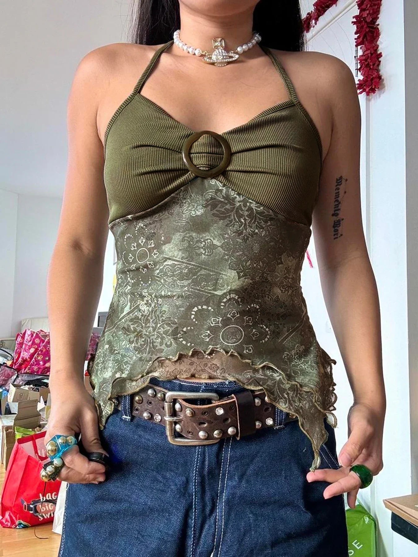 Forest Green Asymmetrical Crop Top image 1