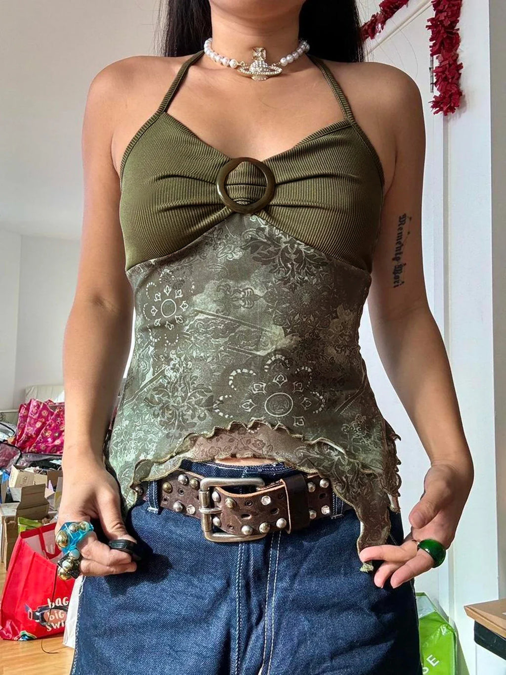 Forest Green Asymmetrical Crop Top image 3