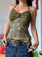 Forest Green Asymmetrical Crop Top image 2