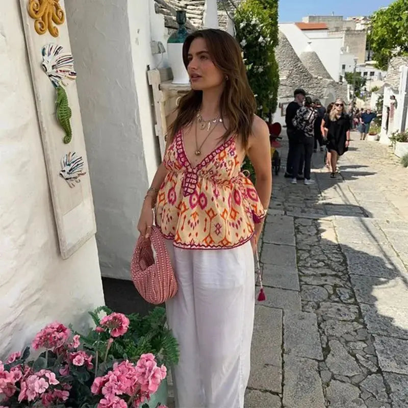 Embroidery Tassel Strap Crop Top image 2
