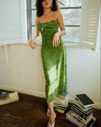 Vintage Green Velvet Burnt Flower Long Strap Backless Sleeveless Boho Party Dress image 2