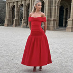 Elegant Backless Patchwork Long Red Sleeveless Bandeau Solid Pleated Wide Skirt Party Dress image 1