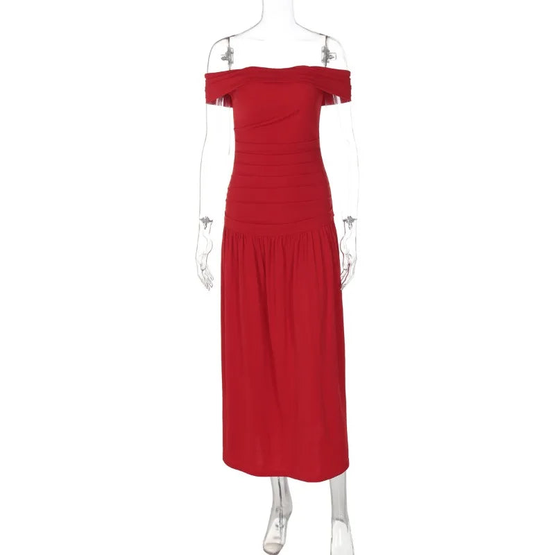 Elegant Backless Patchwork Long Red Sleeveless Bandeau Solid Pleated Wide Skirt Party Dress image 6