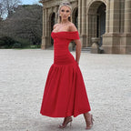 Elegant Backless Patchwork Long Red Sleeveless Bandeau Solid Pleated Wide Skirt Party Dress image 3
