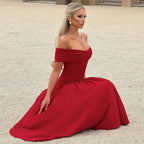 Elegant Backless Patchwork Long Red Sleeveless Bandeau Solid Pleated Wide Skirt Party Dress image 4