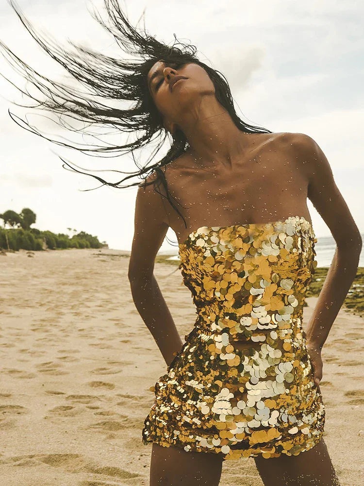Strapless Mini Sequin Party Dress image 2