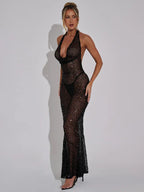 Shinny Sequins Halter Sheer Party Dress image 4
