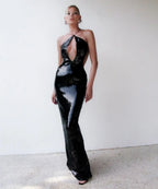 Gold Sequin Backless Long Party Dress image 4