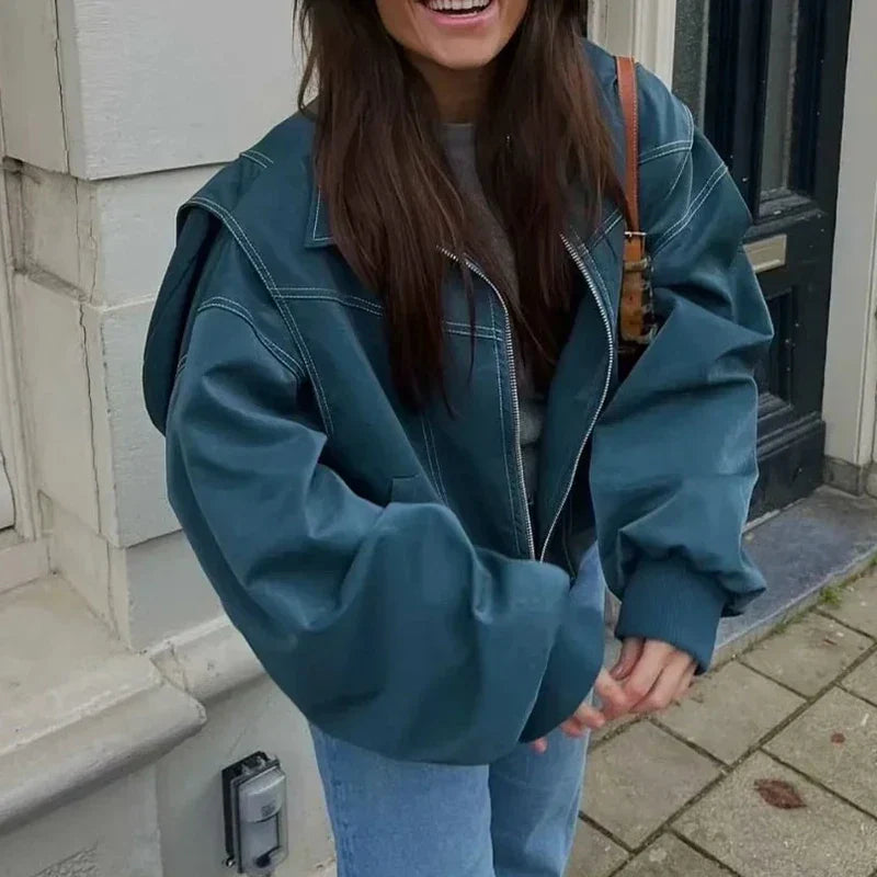 Leather Streetwear Red Coat image 4
