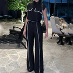 Contrast Lapel Vest Pockets Pants Office Two Piece Set image 3