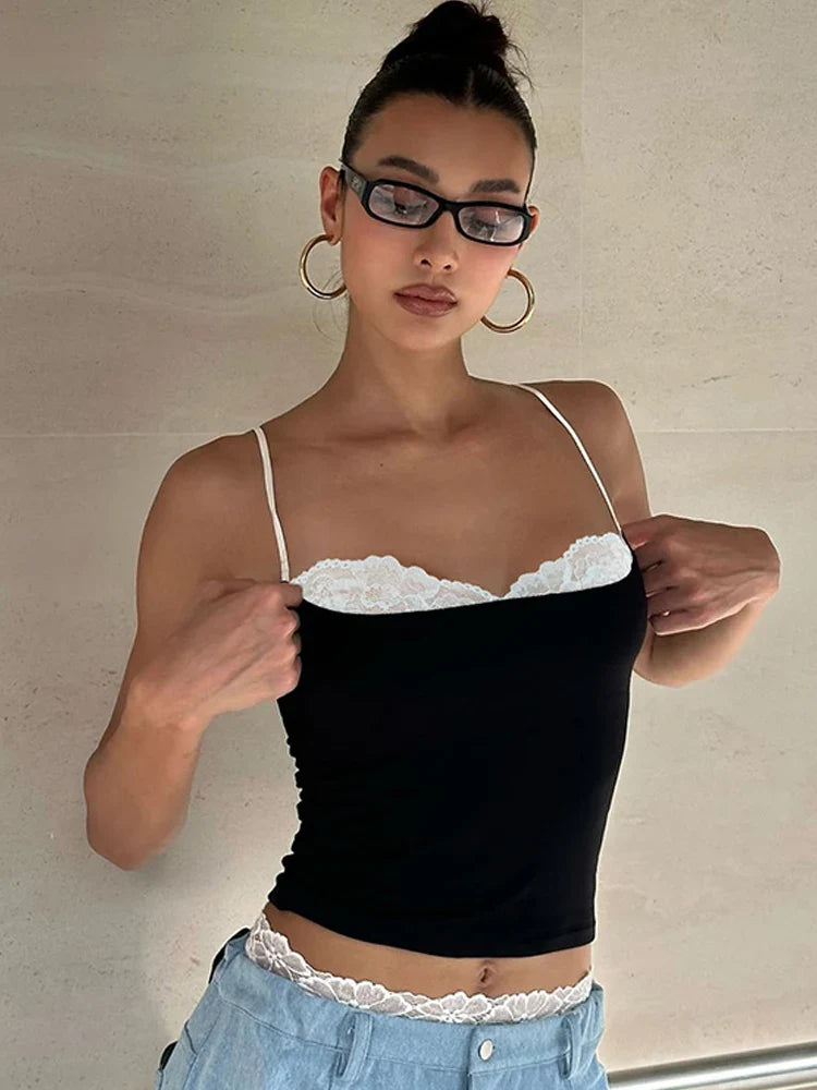 Patchwork Square Collar Crop Top image 2